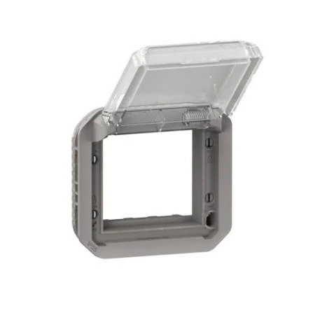 ADAPTATEUR ÉTANCHE PLEXO IP55 POUR FONCTION MOSAIC - FINITION GRIS À VOLET TRANSPARENT
