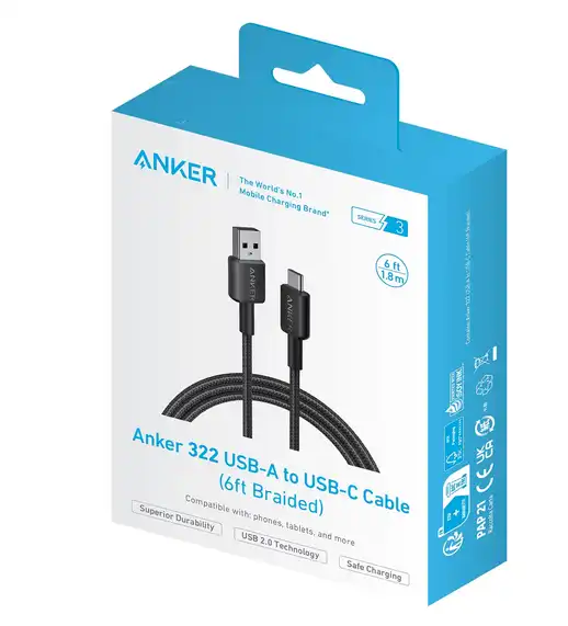[A81H6H11] ANKER 322 USB-A TO USB-C CABLE (1.8M BRAIDED) - BLACK